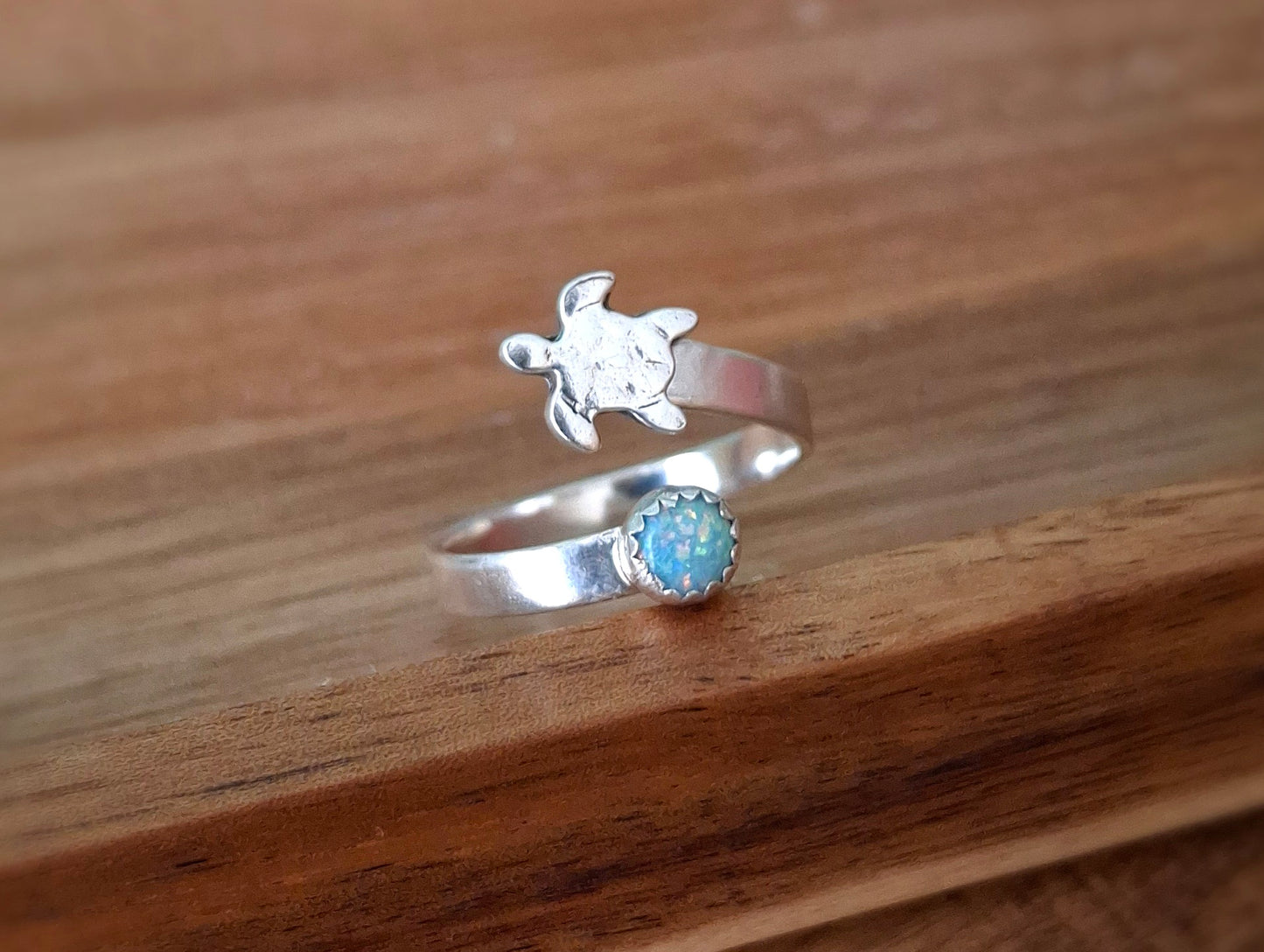 Handmade Silver Turtle & Opal Ring