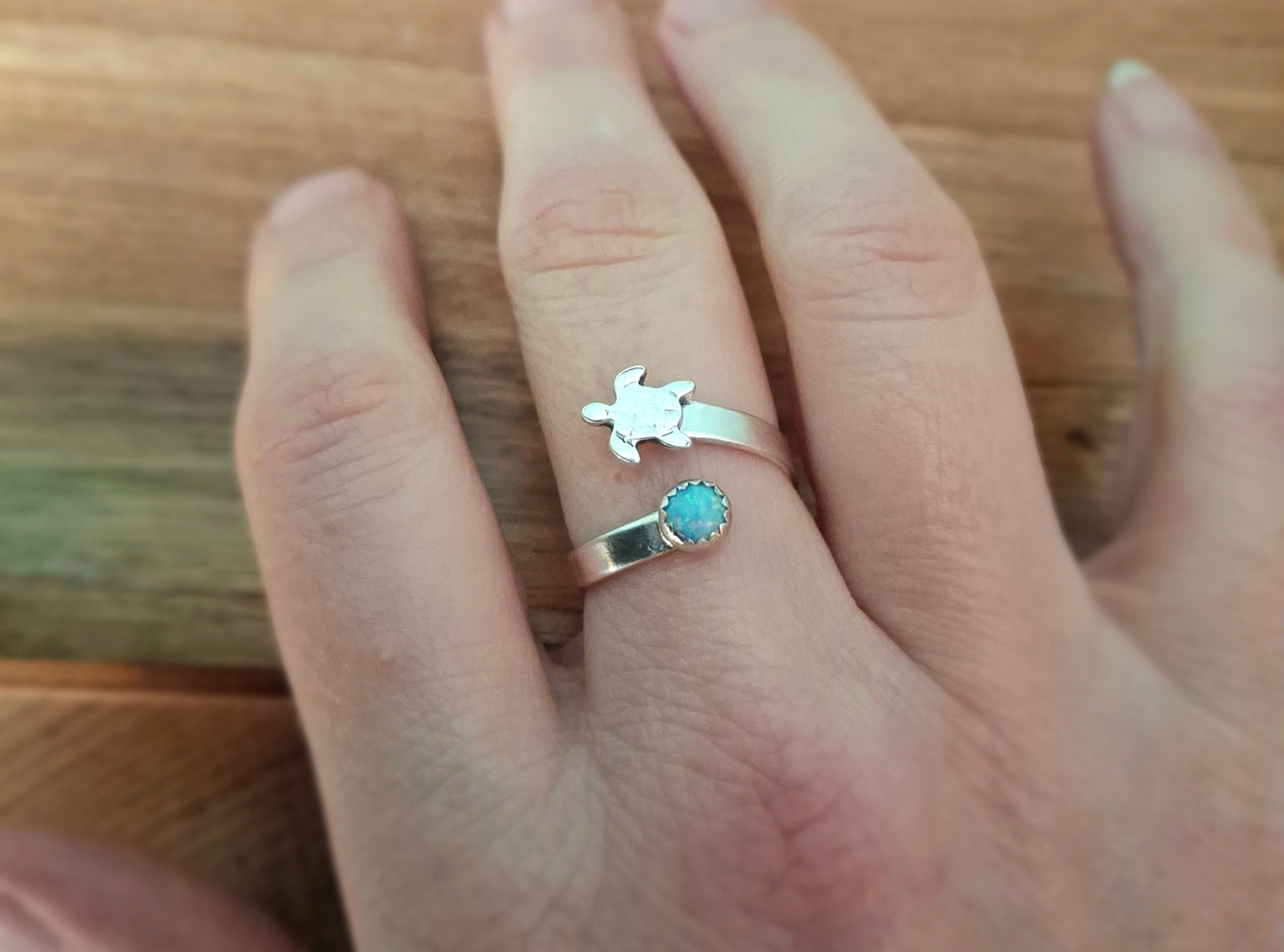 Handmade Silver Turtle & Opal Ring