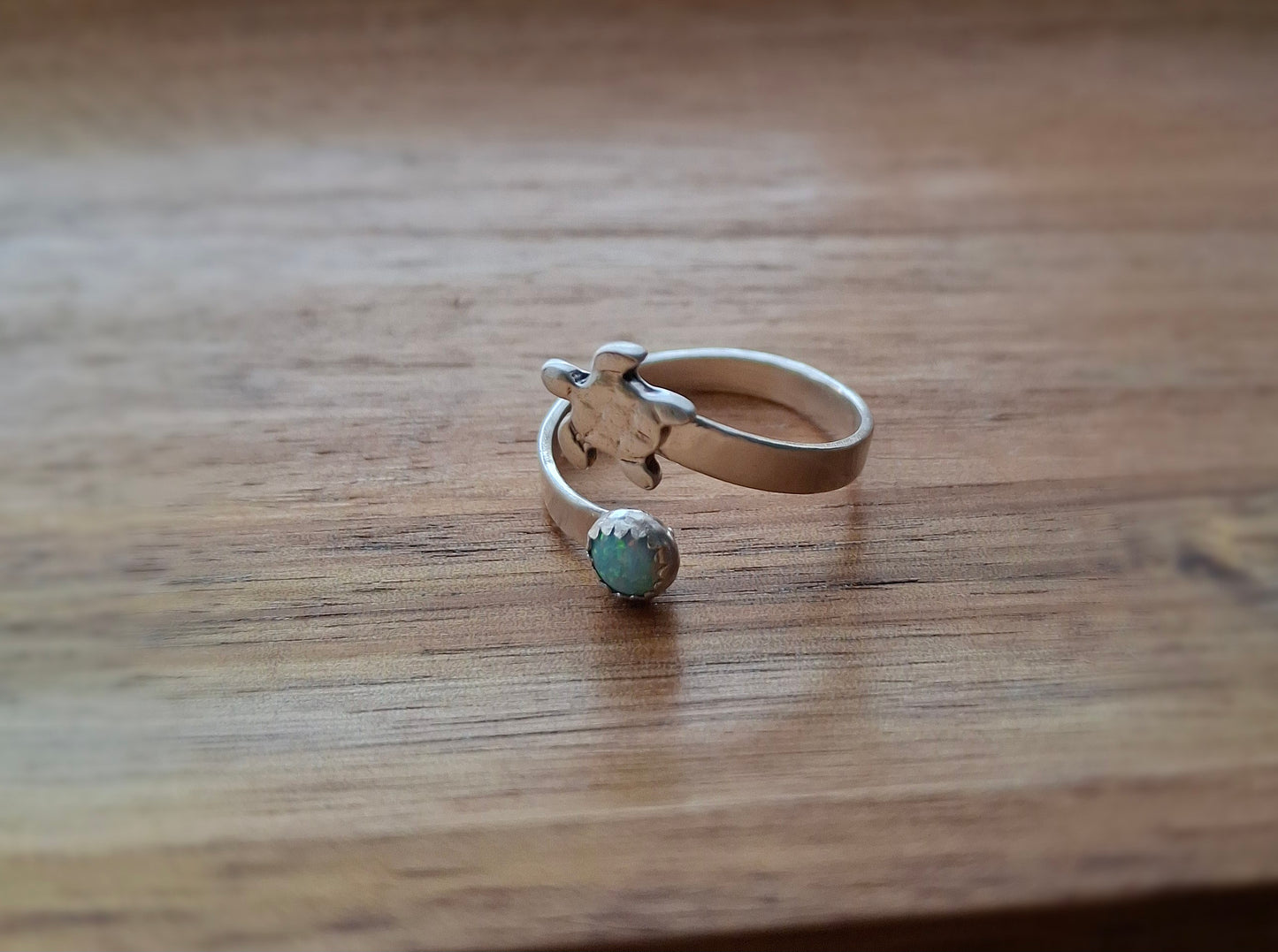 Handmade Silver Turtle & Opal Ring