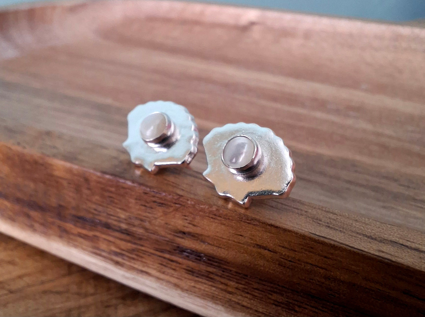 Handmade Scallop Shell Studs with Mother of Pearl