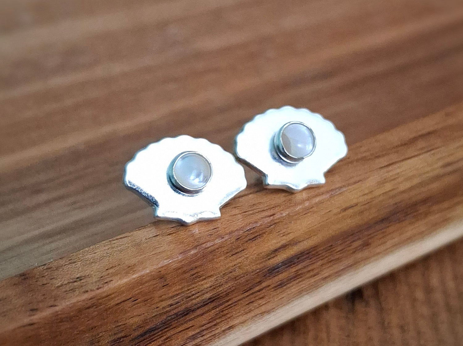 Handmade Scallop Shell Studs with Mother of Pearl