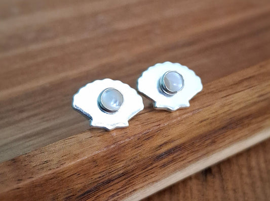 Handmade Scallop Shell Studs with Mother of Pearl
