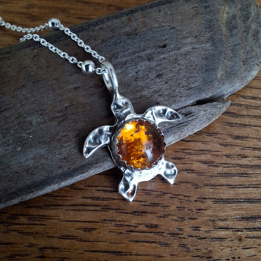 Turtle Charm Necklace Amber