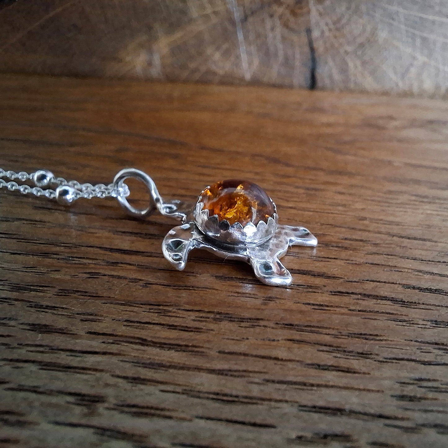 Turtle Charm Necklace Amber