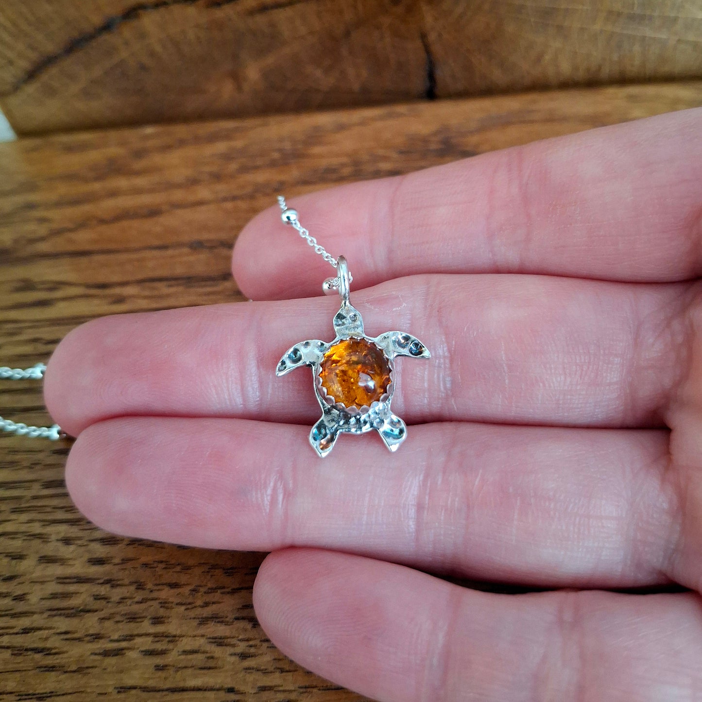 Turtle Charm Necklace Amber