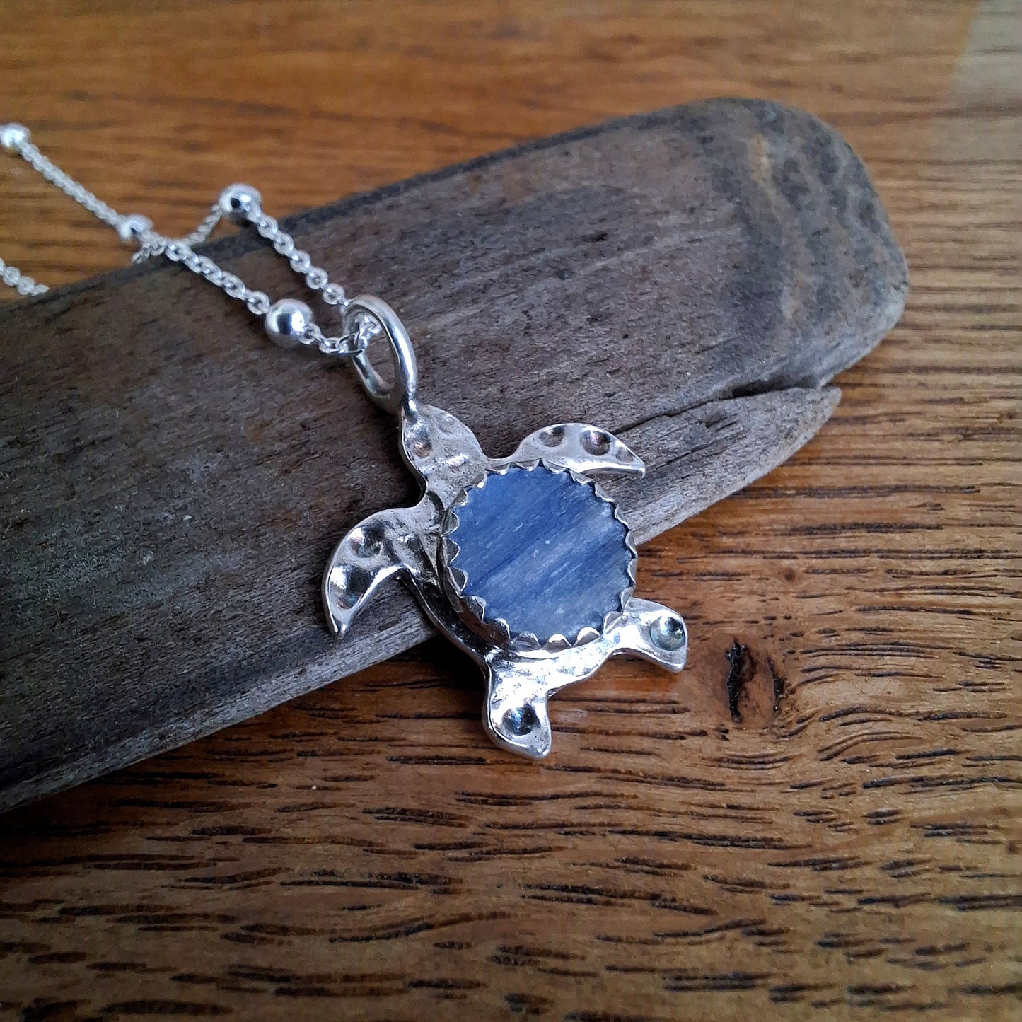 Turtle Charm Necklace Blue Kyanite Big
