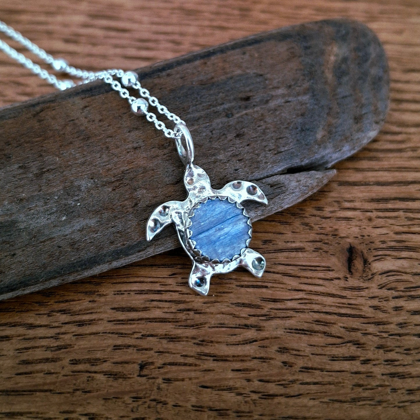 Turtle Charm Necklace Blue Kyanite Big
