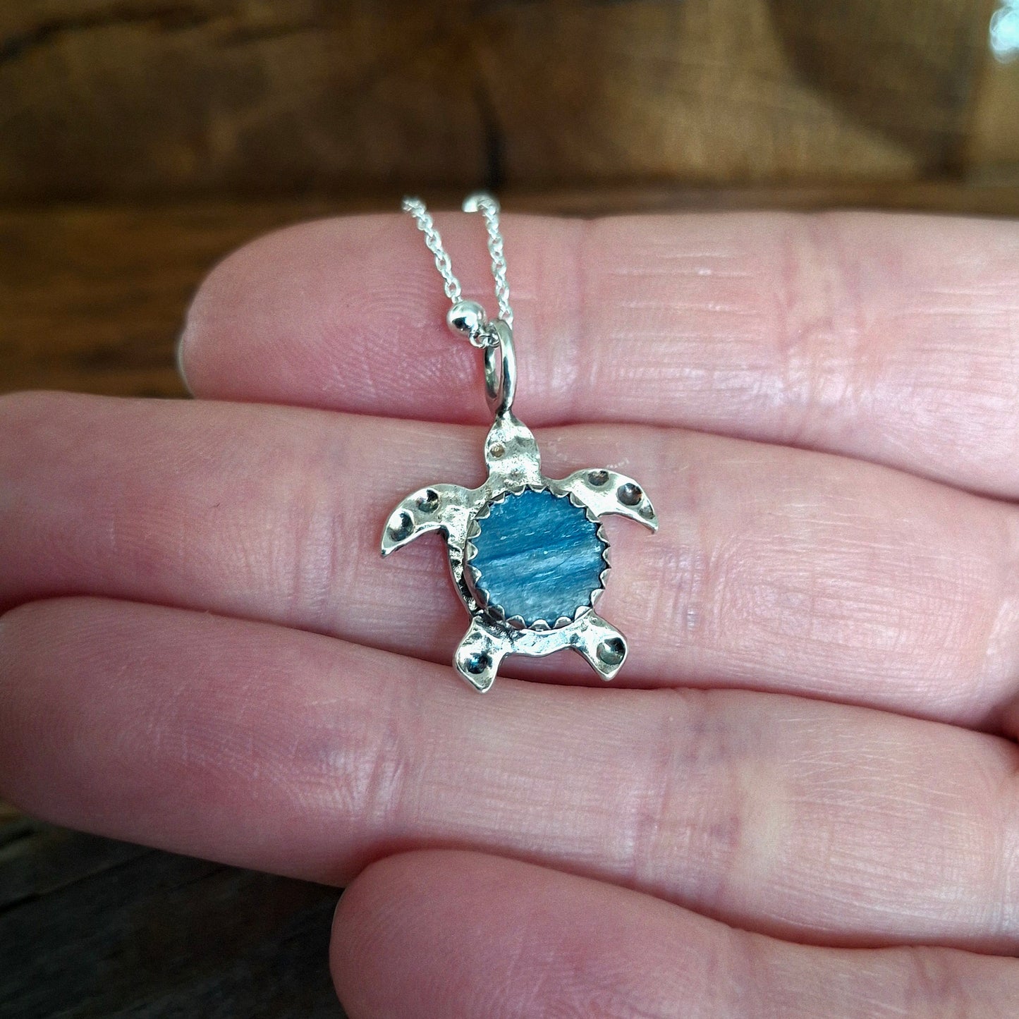 Turtle Charm Necklace Blue Kyanite Big