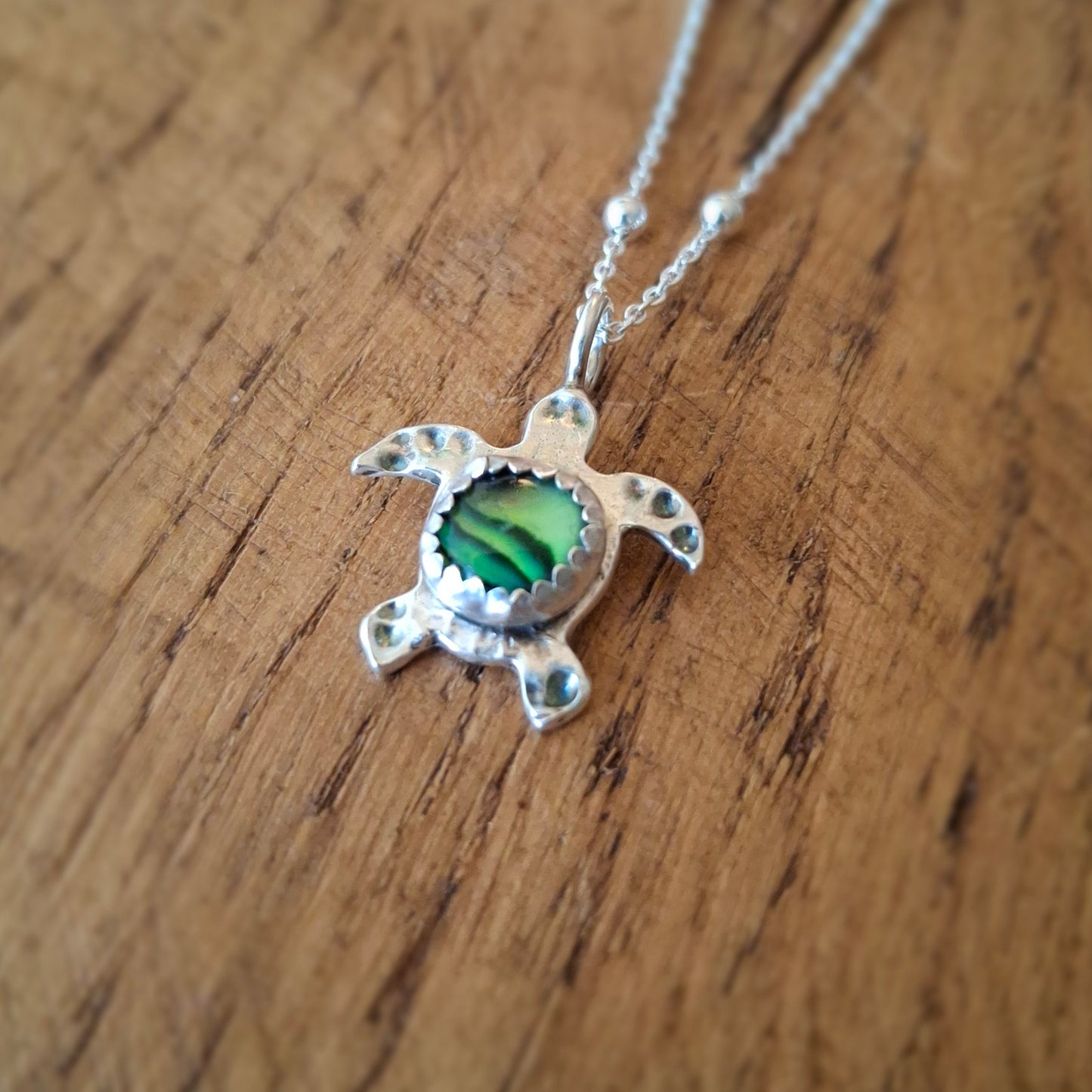 Turtle Charm Necklace Green Abalone Shell