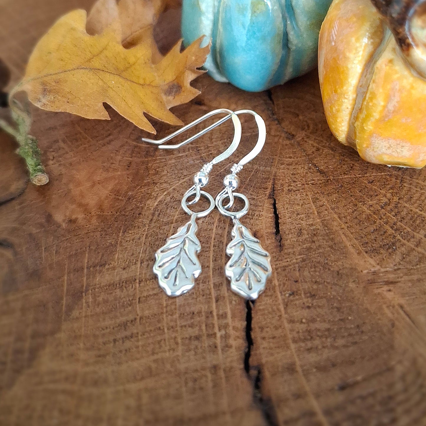 Small Handmade Silver Oak Leaves Earrings