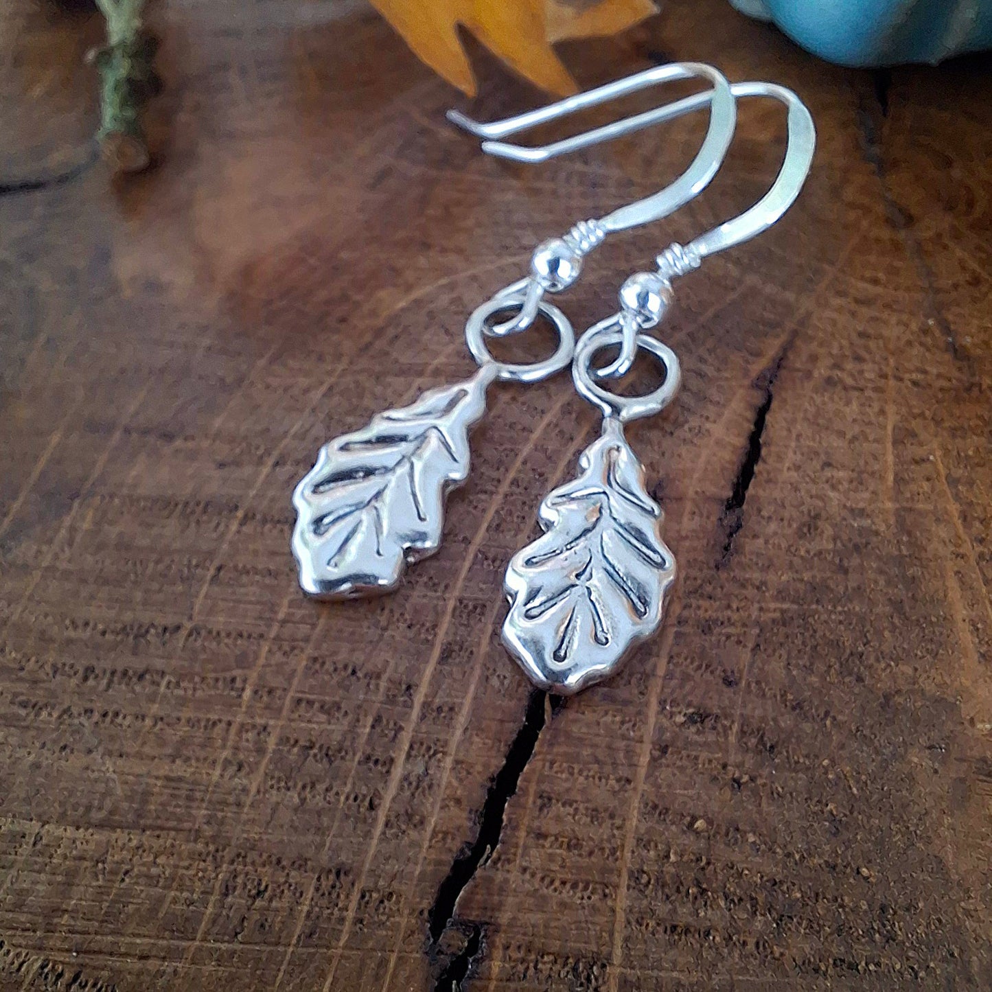 Small Handmade Silver Oak Leaves Earrings