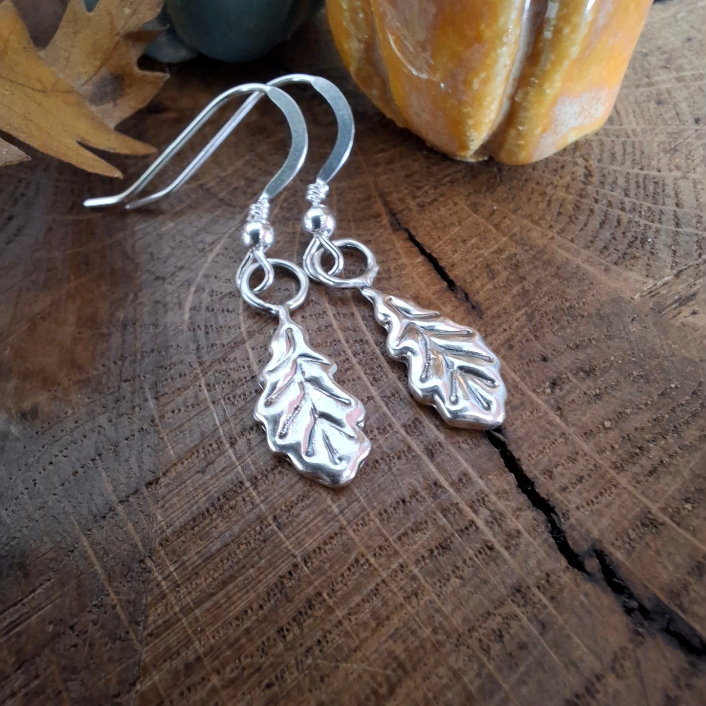 Small Handmade Silver Oak Leaves Earrings
