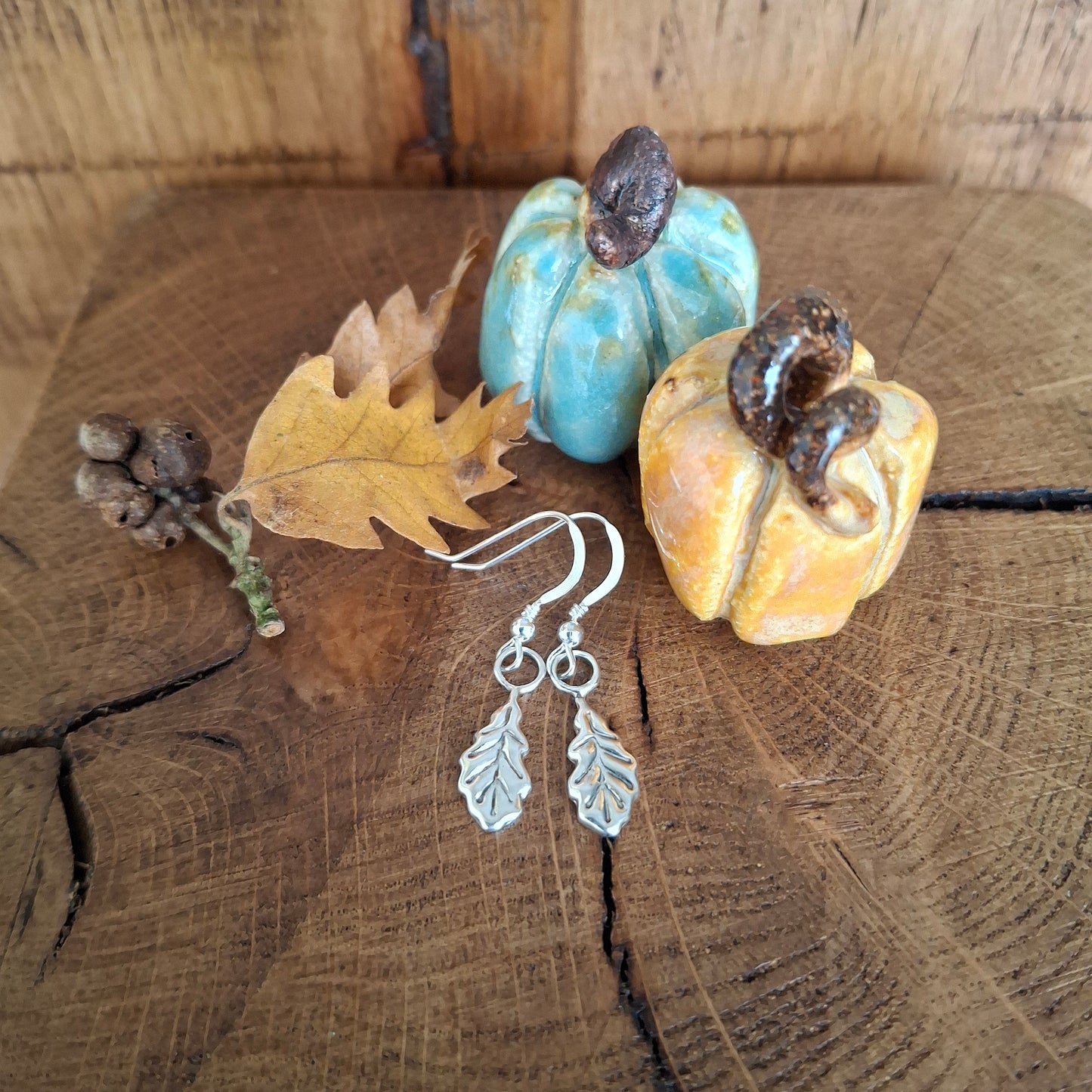 Small Handmade Silver Oak Leaves Earrings