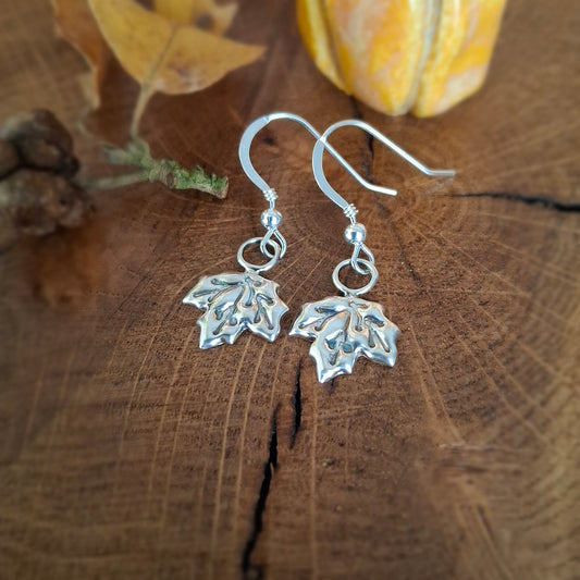 Small Handmade Silver Sycamore Leaves Earrings