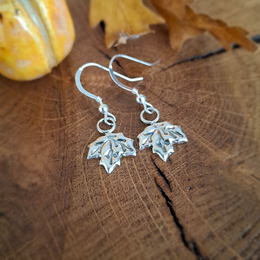 Small Handmade Silver Sycamore Leaves Earrings