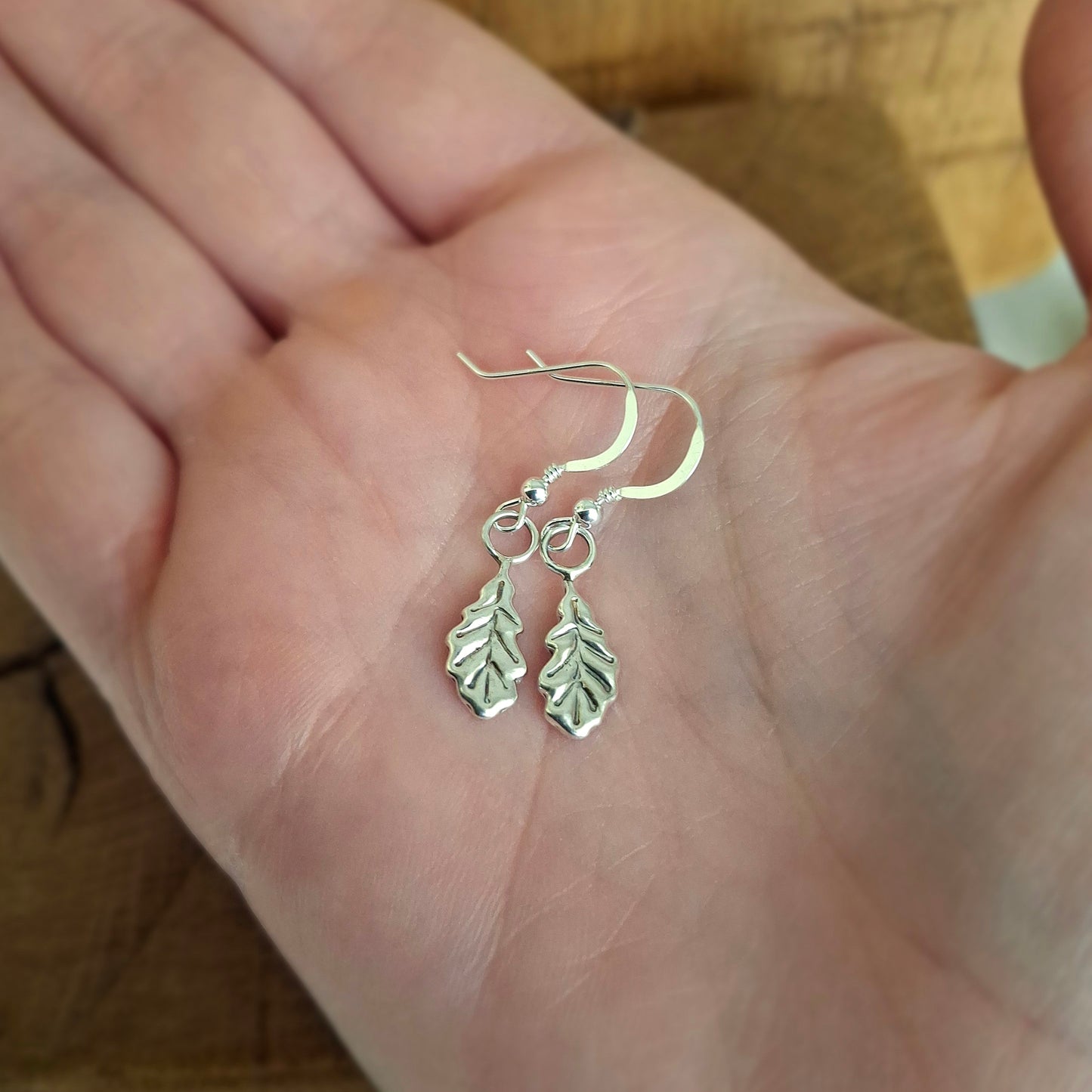 Small Handmade Silver Oak Leaves Earrings