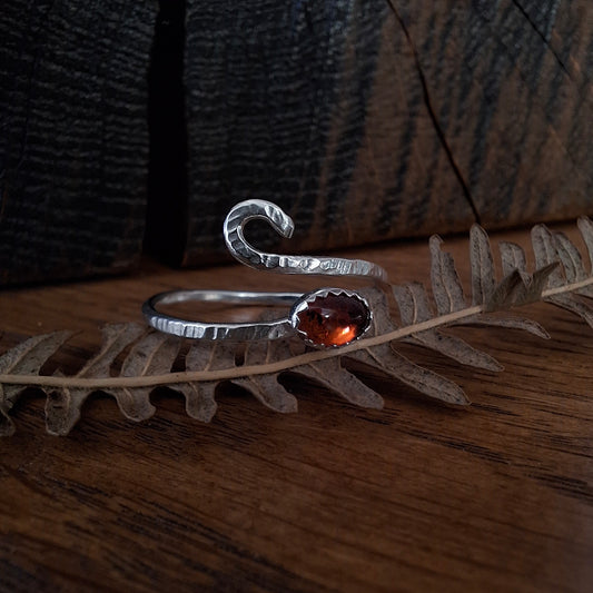 Handmade Adjustable Amber Swirl Silver Ring