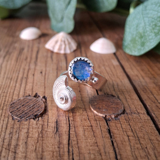 Handmade Seaside Shell Silver Ring with Abalone