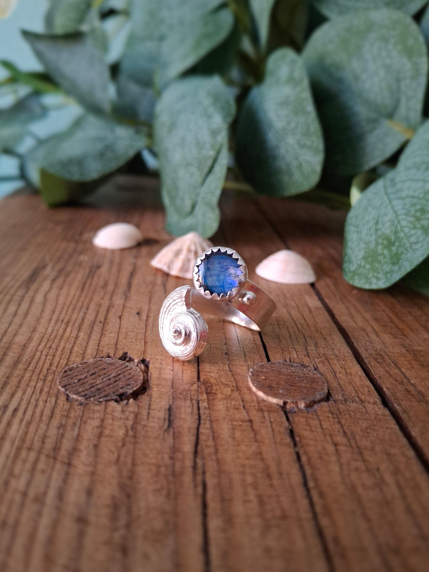 Handmade Seaside Shell Silver Ring with Abalone