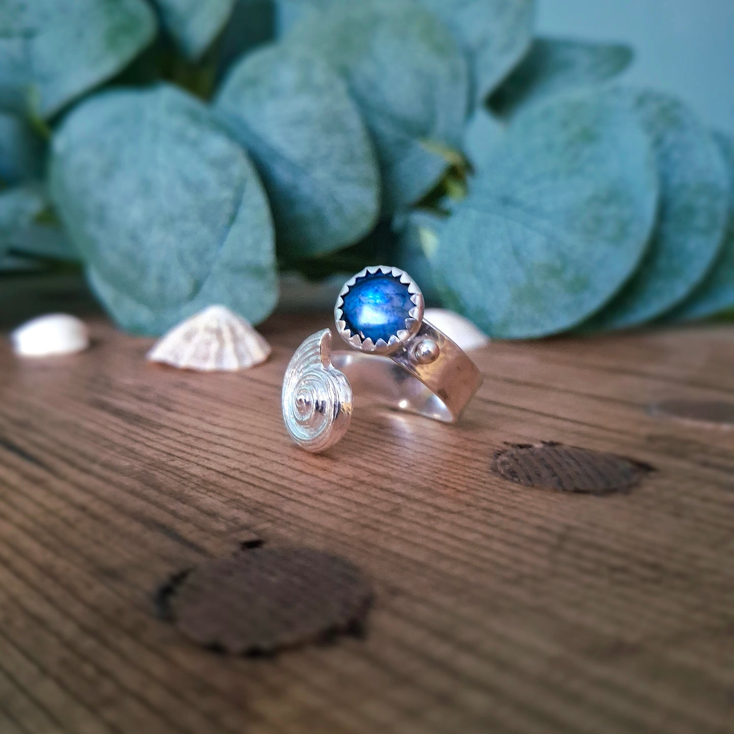 Handmade Seaside Shell Silver Ring with Abalone