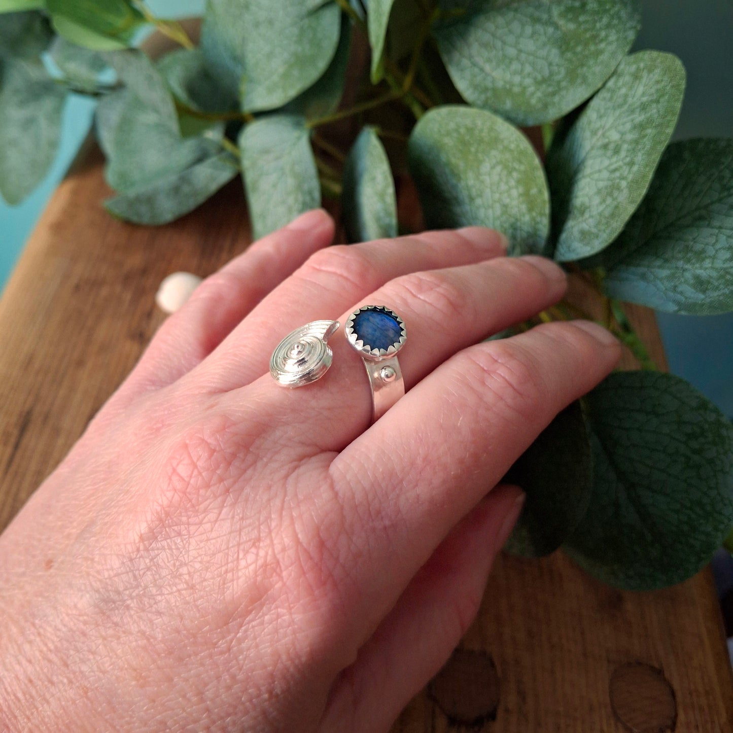 Handmade Seaside Shell Silver Ring with Abalone