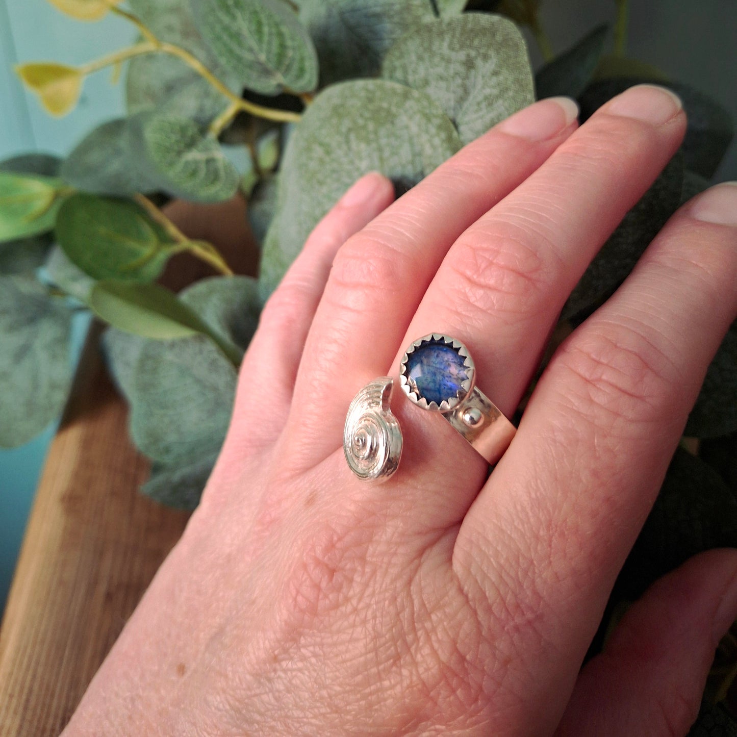 Handmade Seaside Shell Silver Ring with Abalone