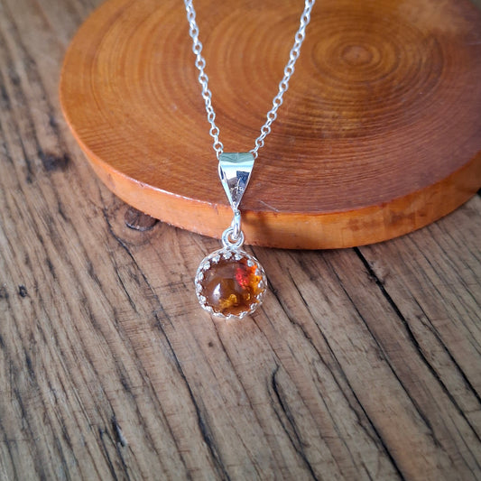 Amber Stone Sterling Silver Necklace