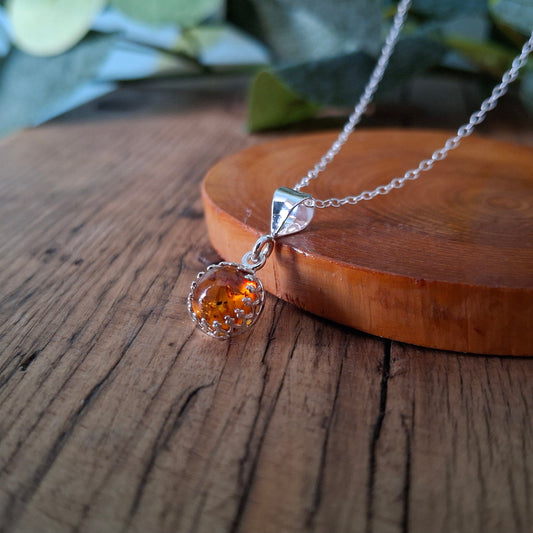 Amber Stone Sterling Silver Necklace