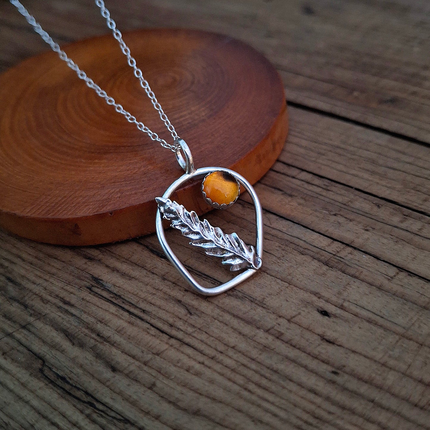 Handmade Wonky Silver Fern Leaf Frame Necklace