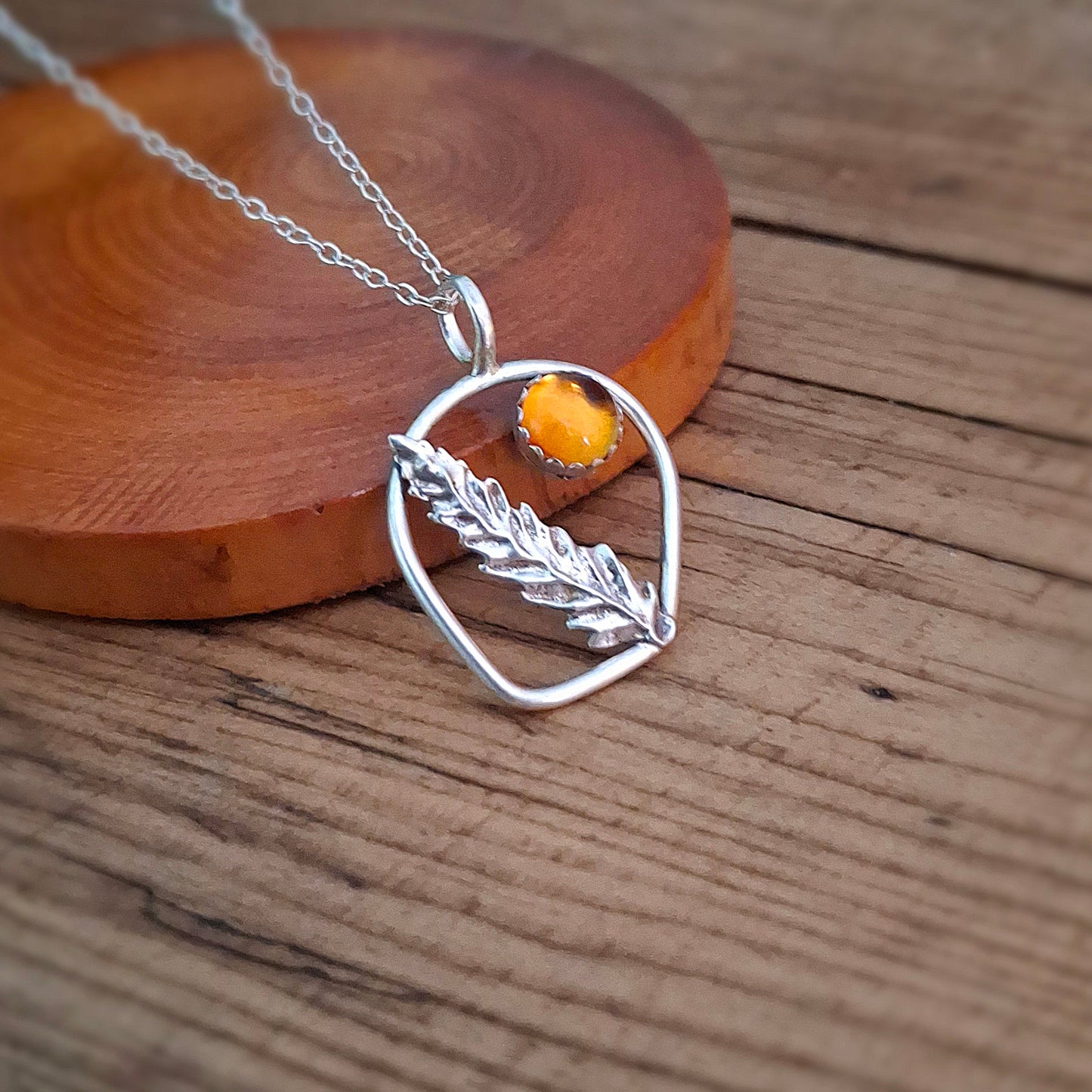 Handmade Wonky Silver Fern Leaf Frame Necklace