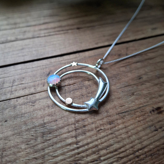 Handmade Twinkly Stars Silver Necklace, Opal & Gold