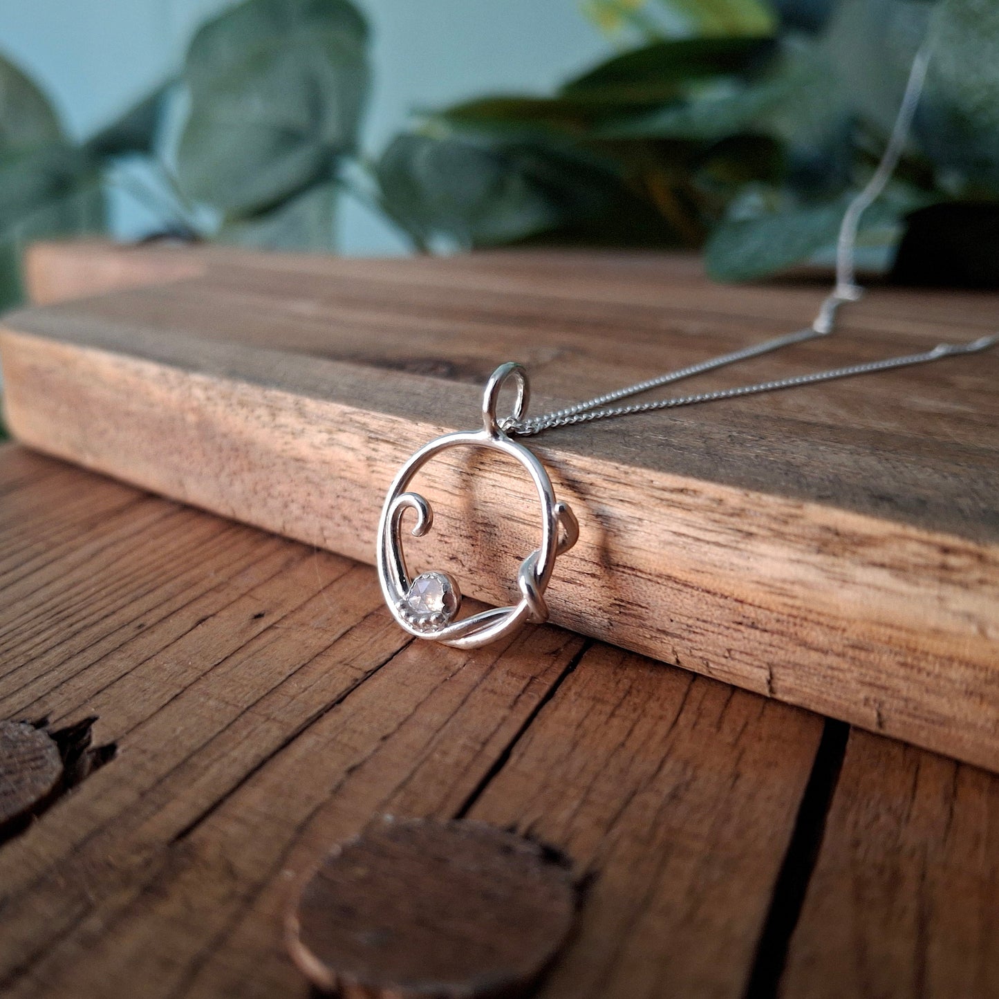 Handmade Silver Swirl Necklace with Moonstone