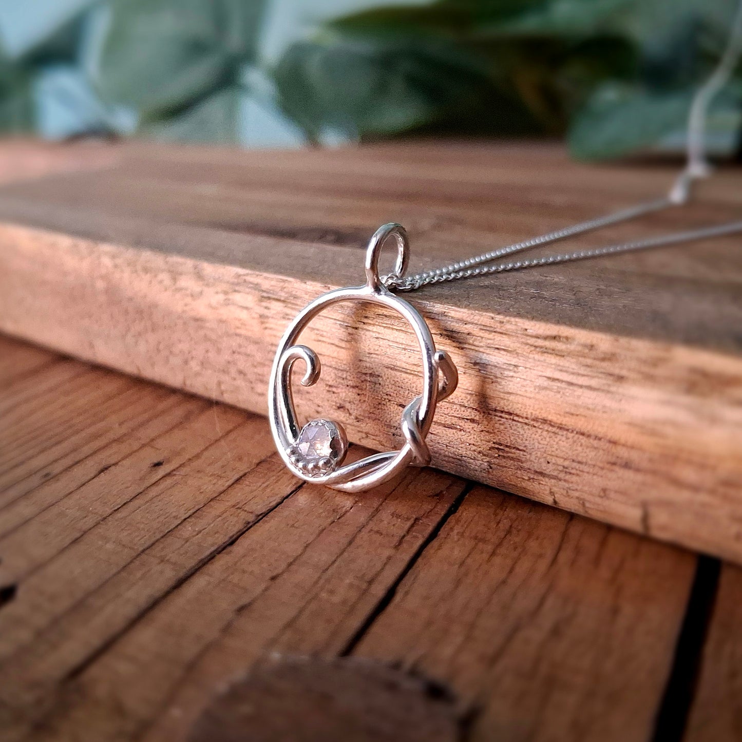 Handmade Silver Swirl Necklace with Moonstone