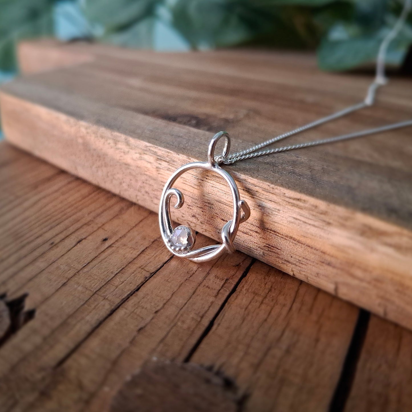 Handmade Silver Swirl Necklace with Moonstone