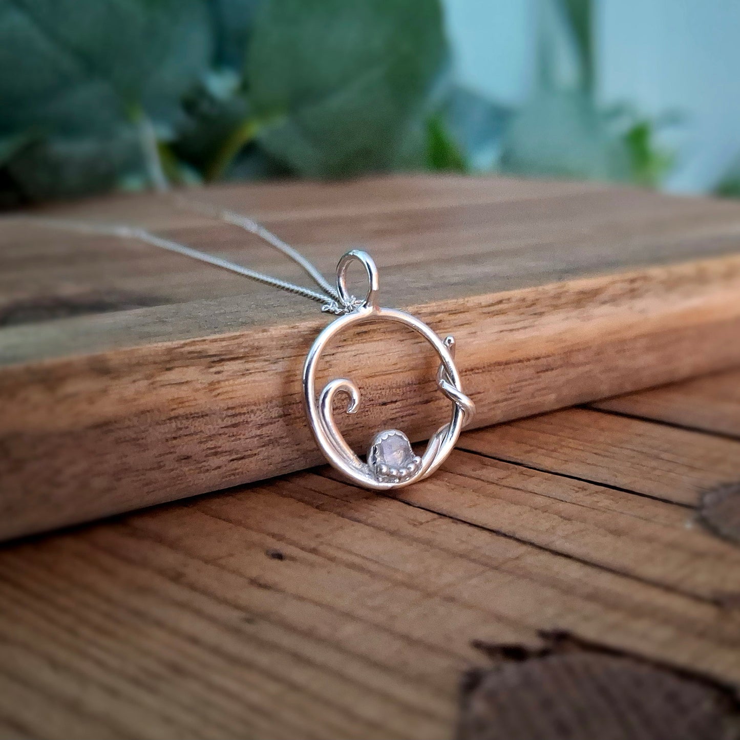 Handmade Silver Swirl Necklace with Moonstone