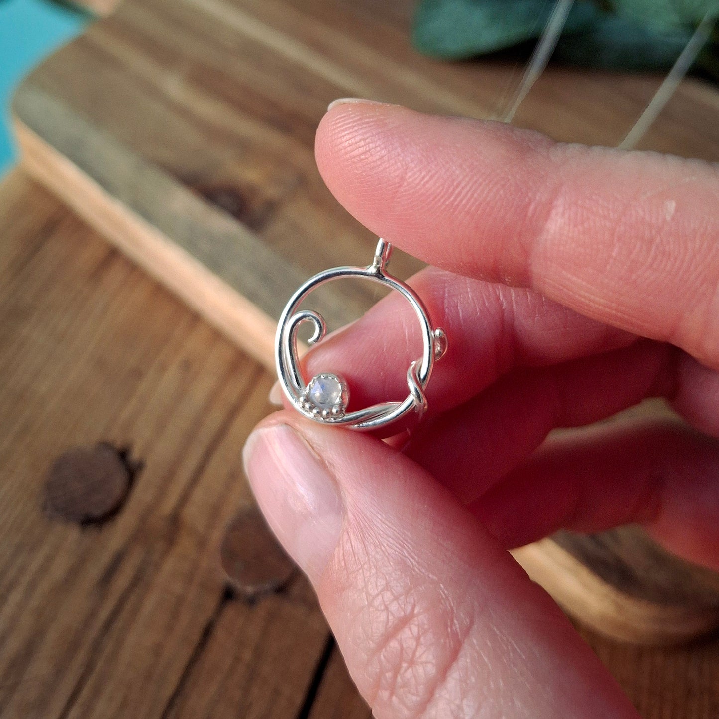 Handmade Silver Swirl Necklace with Moonstone