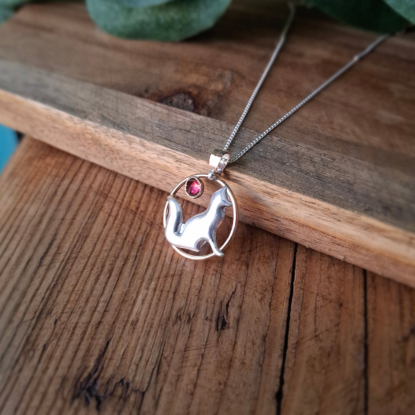 Handmade Rose Gold & Silver Fox Charm Necklace with Garnet