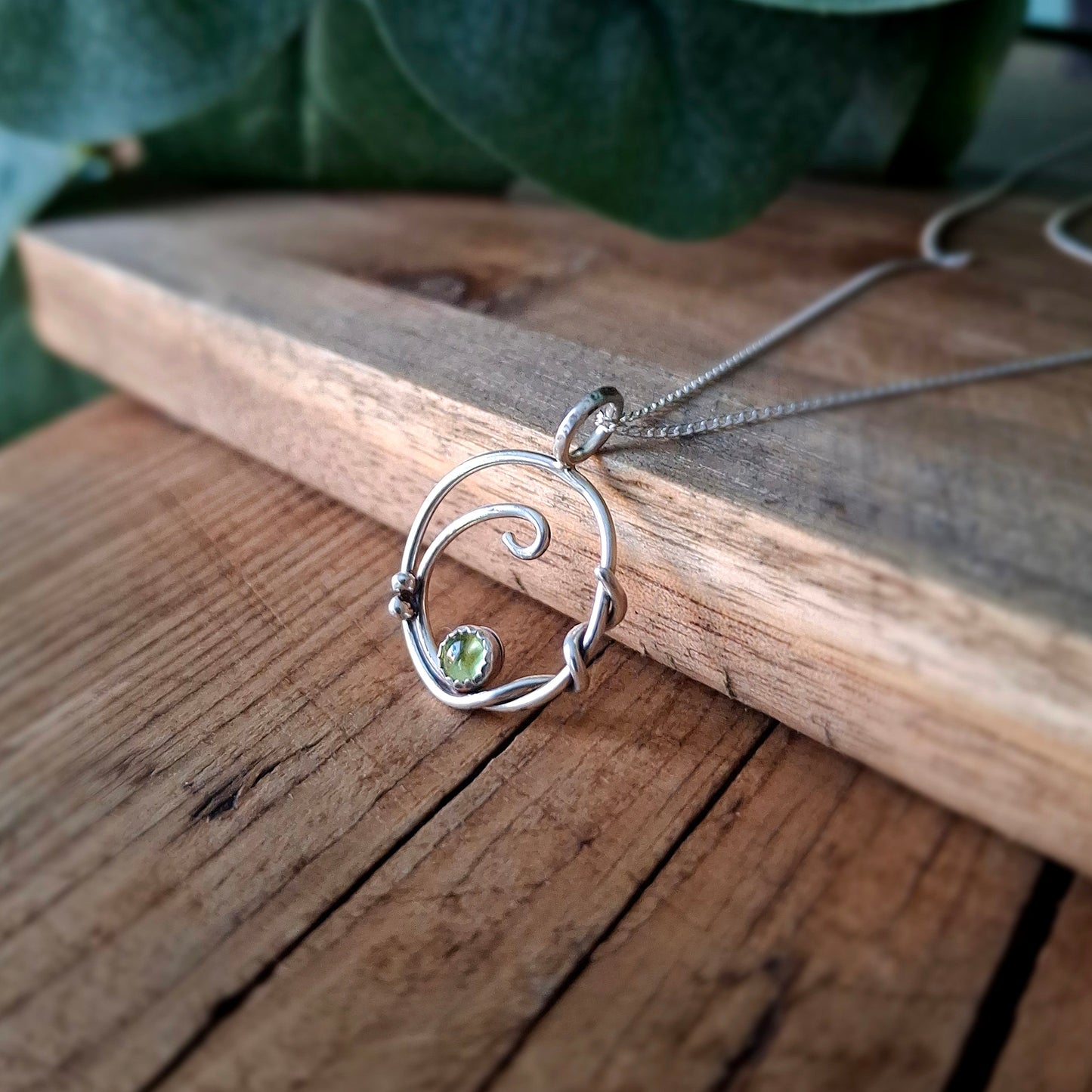 Handmade Silver Vine Necklace with Peridot