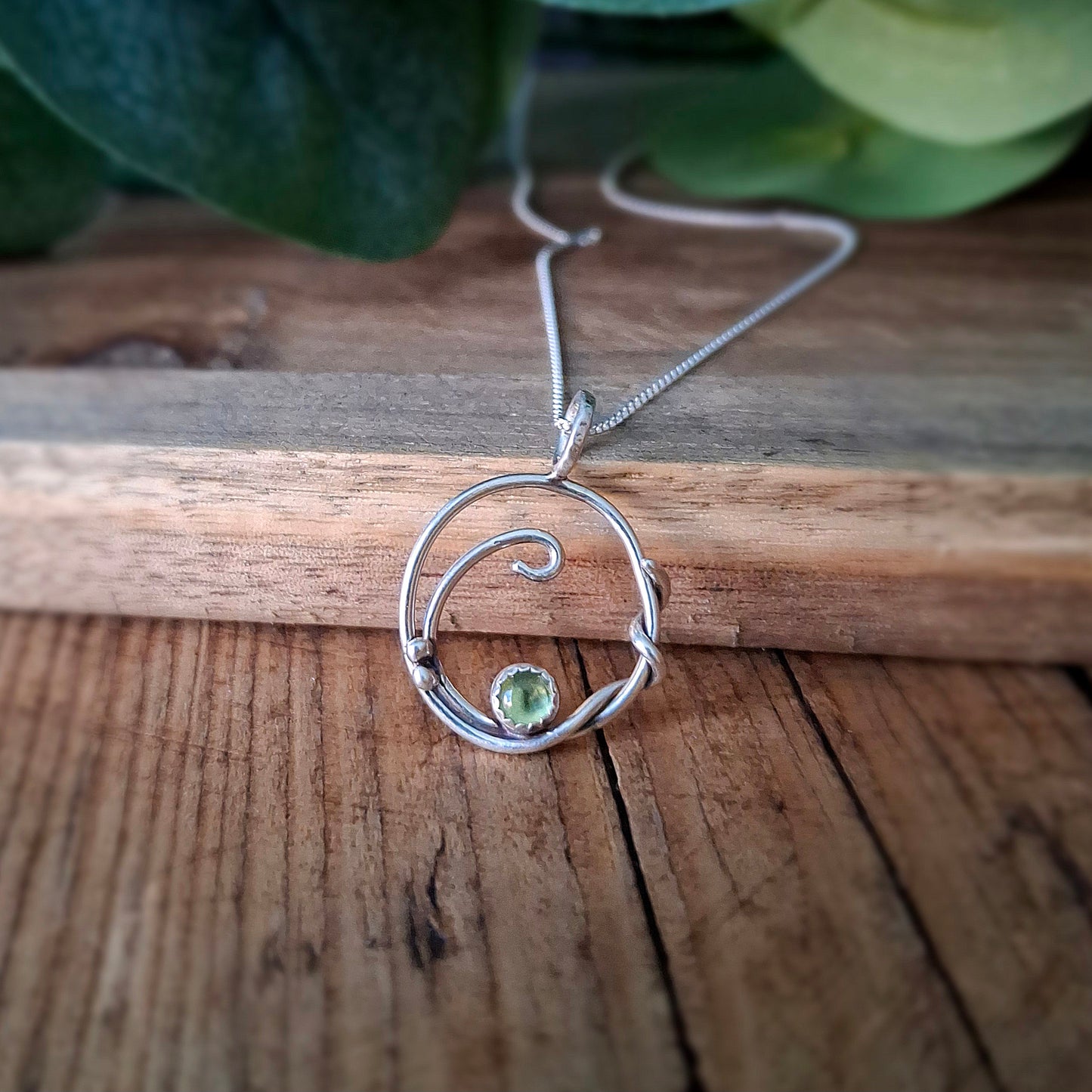 Handmade Silver Vine Necklace with Peridot