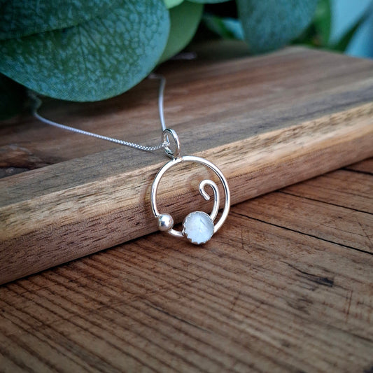 Handmade Silver Wave Necklace Aquamarine small