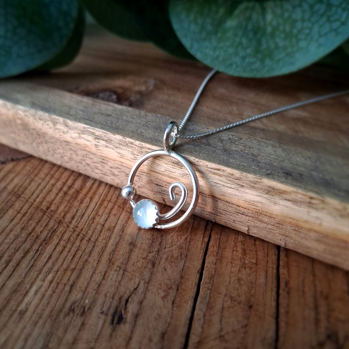 Handmade Silver Wave Necklace Aquamarine small