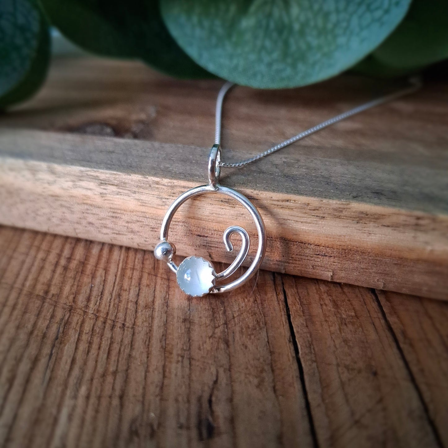 Handmade Silver Wave Necklace Aquamarine small
