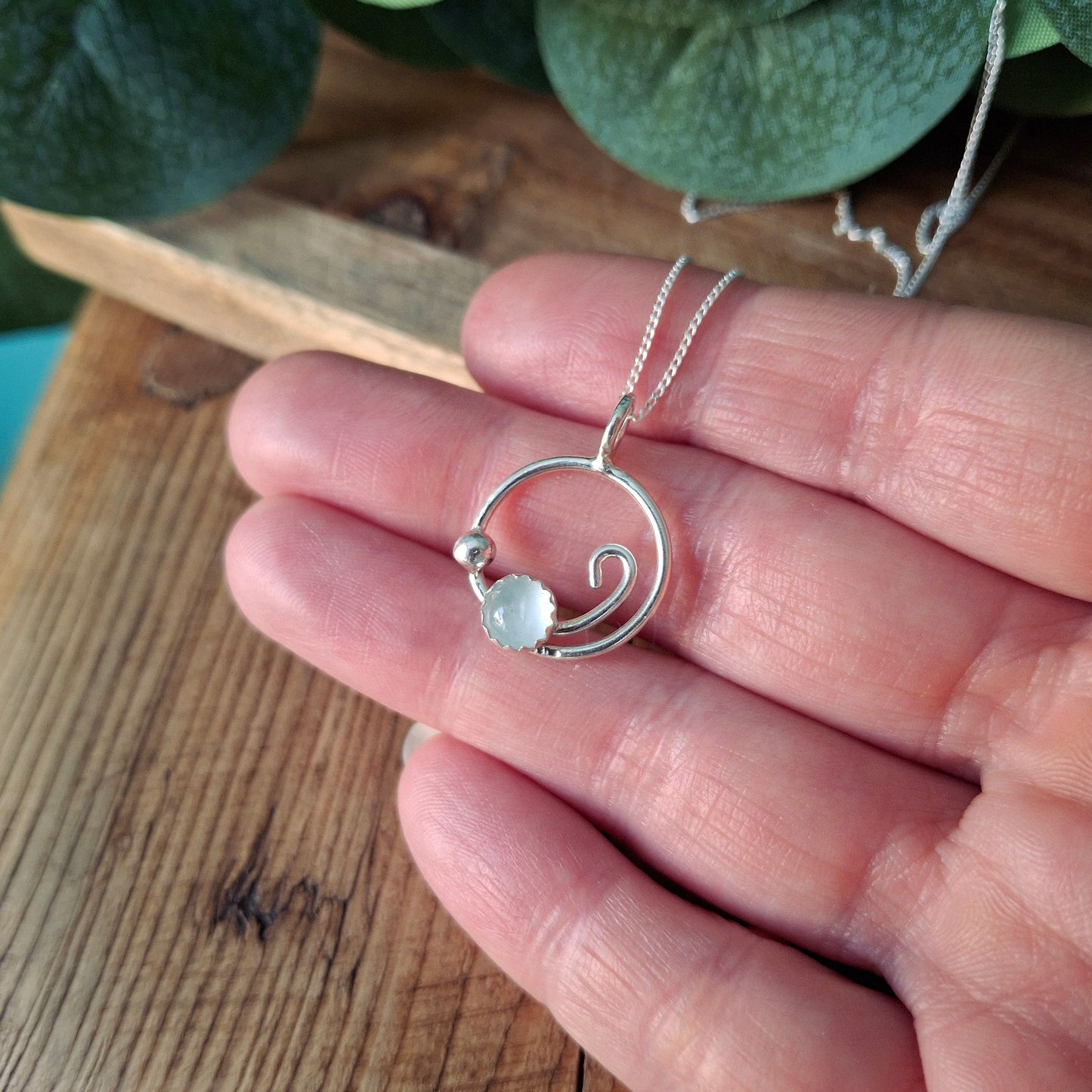 Handmade Silver Wave Necklace Aquamarine small