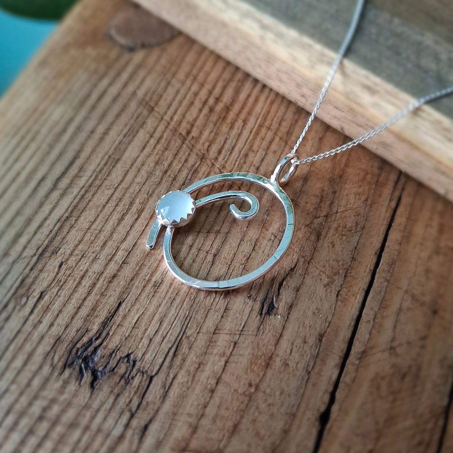 Handmade Silver Wave Necklace Aquamarine medium