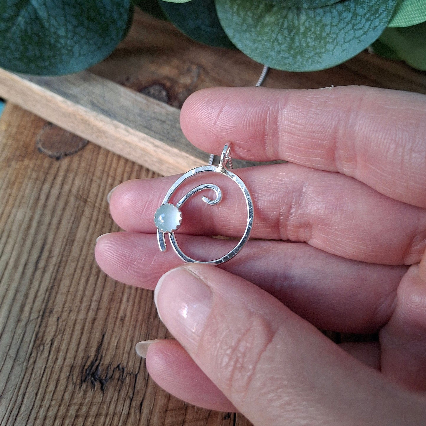 Handmade Silver Wave Necklace Aquamarine medium