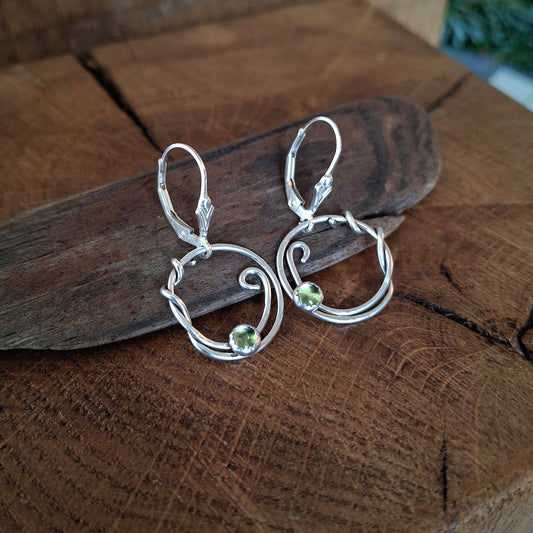 Handmade Silver Vine Earrings with Peridot