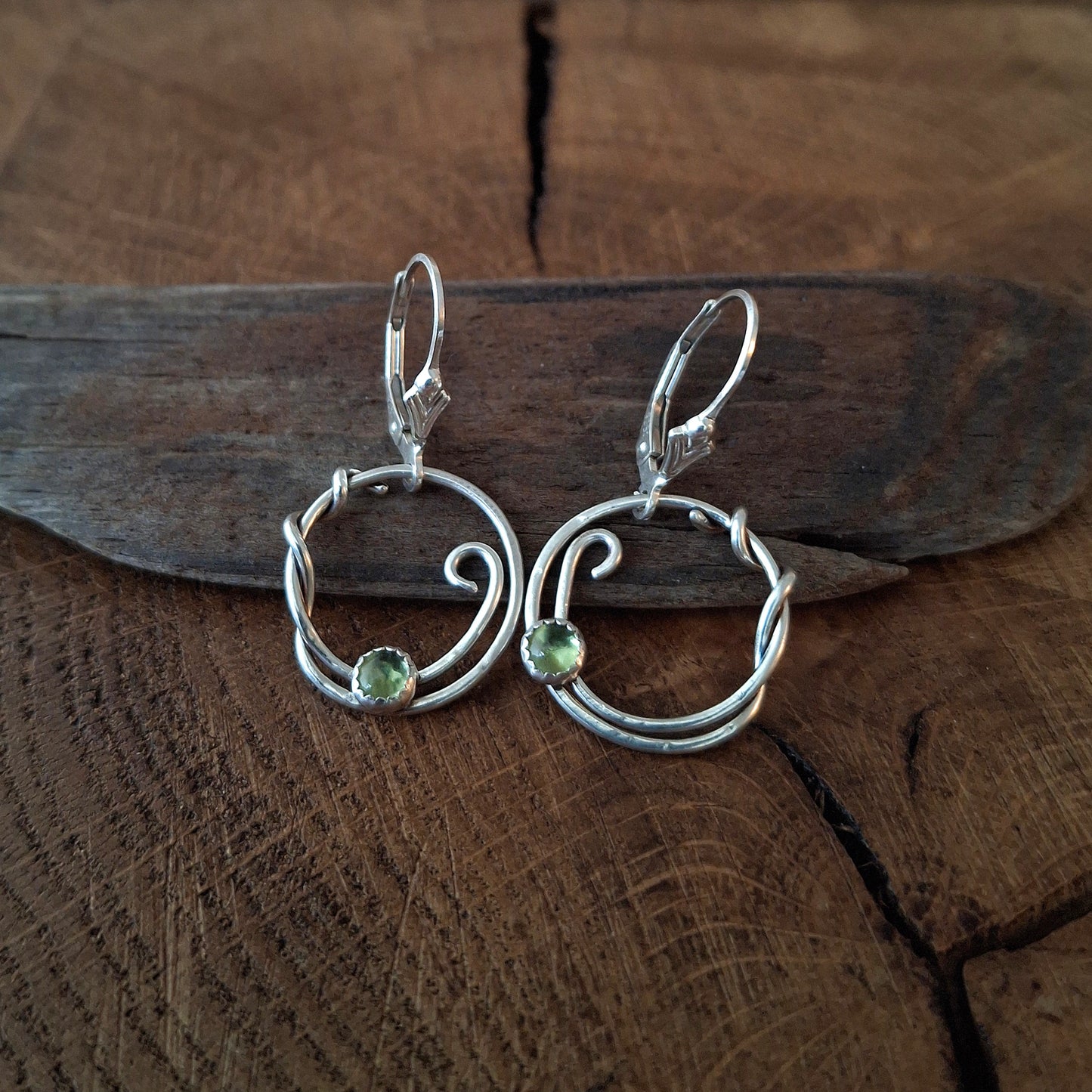 Handmade Silver Vine Earrings with Peridot