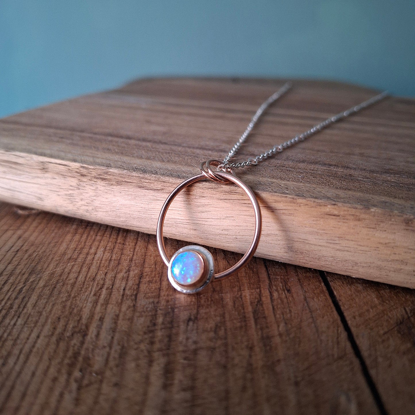 Winter Sunrise Pendant Necklace with 14k Rose Gold and Opal