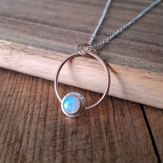 Winter Sunrise Pendant Necklace with 14k Rose Gold and Opal