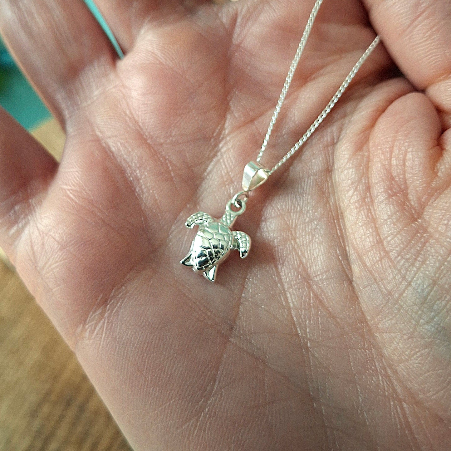 Cute Lttle Silver Turtle Charm Necklace